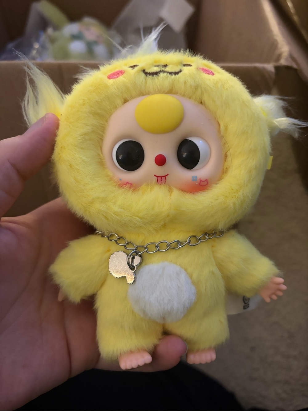 Yellow Plush Character Keychain - Cute Furry Toy